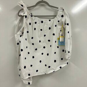 CeCe White Polka Dot Bow Shoulder Blouse NWT Size M 100% cotton Cottagecore Top